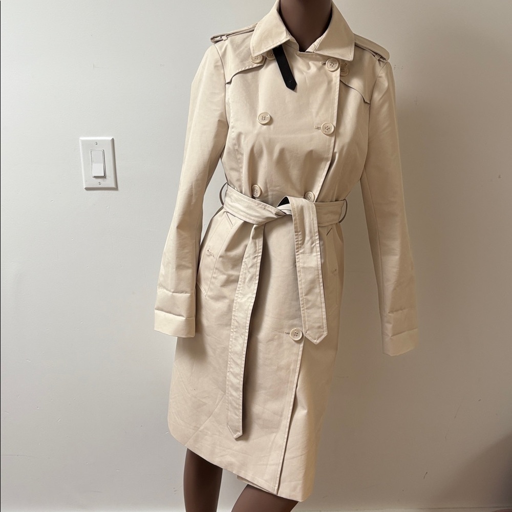 Danier Bretta trench coat long beige cream leather belt double breasted XXS - Picture 9 of 16